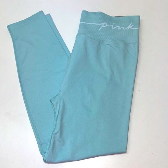 🔥PINK Victoria's Secret Blue High-Waisted full length Leggings Sz XL New - Picture 1 of 7